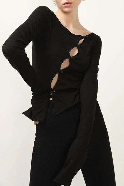 women hollow tee elastic mujer long sleeve round neck autumn spring t shirt club party crop women's t-shirt, White